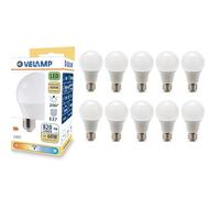 Velamp Ampoule LED, standard A60, culot E27, 9W (806 lumens équivalent à 60W), lumière blanche naturelle 4000K, technologie SMD, faisceau 200 °, pack de 10 ampoules