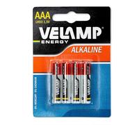 Velamp Batteries Ministilo Alcaline 1,5 V - Format AAA - Lot de 4 pièces - Idéal pour contrôleur, jouets, lampes de poche et appareils électroniques