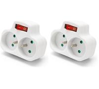 VeLamp Biplite française 2 entrées 2P + T 16A avec Interrupteur ADAT-FR-4 Blanc (Lot de 2)