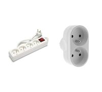 Velamp Bloc multiprise 10/16A + Interrupteur - 3G1mm2, 4 Prises & Multiprise 2 Prises pour façade - Biplite - 2x16A - Blanc - Zenitech