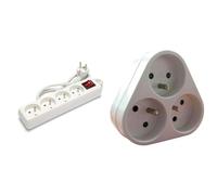 Velamp Bloc multiprise 10/16A + Interrupteur - 3G1mm2, 4 Prises & Triplite 3X 16A Triangulaire - Blanc - Zenitech