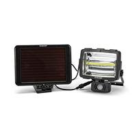 Velamp Lampe Détecteur de Mouvement LED 1600 lumens. Rechargeable avec panneau solaire. IP44. Batterie Li-Ion 1200 mAh. Pour terrasse, jardin, garage, noir