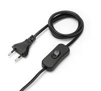 Velamp LH102B Interrupteur, raccordement de 2 mètres, câble d'alimentation avec Prise européenne. 230V, 2,5A, Noir, IP20