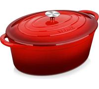 Velaze Cocotte en fonte émaillée avec couvercle 34cm ovale 7L moule à pain rouge
