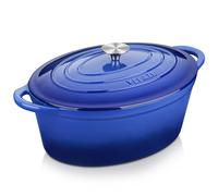Velaze Cocotte ovale en fonte émaillée de 7,5 l avec couvercle, cocotte en fonte avec deux poignées pour la cuisson du pain, la cuisine, la friture, batterie de cuisine avec revêtement émaillé
