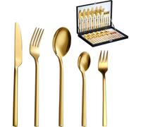 Velaze – Ménagère 30 pièces, acier inoxydable 18/10, pour 6 personnes (cuillères, fourchettes, couteaux), finition polie (Doré)