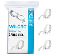 Velcro Lot de 60 attaches de câble blanches robustes | Lot de 60 sangles de 1,27 cm | Gestion des fils réutilisables solides | Regroupement de cordons pour la maison, le bureau et les centres de