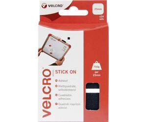 VELCRO® VEL-EC60236 Pastilles carrées auto-agrippantes à coller partie velours et partie agrippante (L x l) 25 mm x 25 mm noir 24