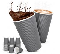 VELCUP Lot de 250 Gobelets Jetables Carton Double Paroi 16 oz 500 ml Gris | Avec Couvercle PET - Gobelet Café à Emporter Isolant pour Boisson Chaude, Thé, Chocolat - Bureau, Restaurant, Distributeur