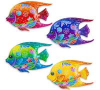 Velibobo Lot de 4 Décorations Murales en Métal Poisson, Couleur A | En Forme de Poisson, À Suspendre, Pour Plage, Piscine, Bord de Mer