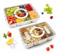 Velicber 2 Pièces Snack Box Boîte à Collation avec 8+16 Compartiments Plateau Service Divisé avec Couvercle et Poignée pour Snacks, Épices, Bonbons, Noix, Fruits, Légumes