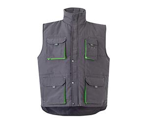 VELILLA 205902 Gilet matelassé bicolore multipoches, gris/vert citron, taille L