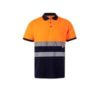 VELILLA 305513 Polo Haute visibilité en Coton, Bicolore et Manches Courtes, Couleur Bleu Marine/Orange Fluo, Taille XL