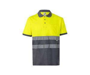 VELILLA 305513 Polo haute visibilité en coton, bicolore et manches courtes, gris et jaune fluo, taille 4XL, Gris et jaune fluo, 4XL-5XL