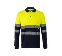 VELILLA 305515 Polo Haute visibilité en Coton, Bicolore et Manches Longues, Bleu Marine/Jaune Fluo, Taille 5XL