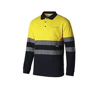 VELILLA 305515; Polo Haute visibilité en Coton, Bicolore et Manches Longues, Couleur Bleu Marine et Jaune Fluor, Taille 3XL