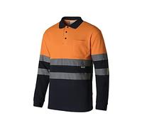 VELILLA 305515 Polo Haute visibilité en Coton, Bicolore et Manches Longues, Couleur Bleu Marine/Orange Fluo, Taille M