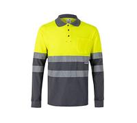 VELILLA 305515 Polo Haute visibilité en Coton, Bicolore et Manches Longues, Gris/Jaune Fluo, Taille 5XL, Gris/Jaune Fluo, 5XL