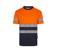Velilla 305633 T-shirt en polyester recy icolore à manches courtes avec ruban segmenté Bleu marine et orange fluo Taille M