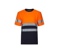 VELILLA T-Shirt à Manches Courtes en Coton Bicolore Haute visibilité Unisexe pour Adulte, Bleu Marine et Orange Fluo, M