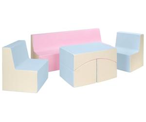 Velinda Ensemble de Meubles en éco-Cuir Chambre Enfant: 2xfauteuil+canapé+Pouf dépliant (Couleur: Rose, Bleu, Jaune (Pastel))