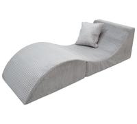 Velinda Fauteuil Relax 3 en 1 : canapé, Pouf, Table - Gris (Velours cà´telé)