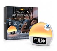 VELIXIA Réveil Simulateur d’Aube avec Lampe de Chevet,Bluetooth, Double Alarme, Snooze, Sons de la Nature et Bruits Blancs, Lumière d'ambiance Multicolore et Aide à l'endormissement