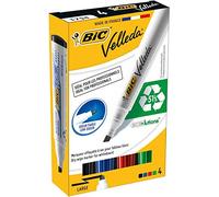 BIC Velleda 1751 ECOlutions Feutres pour Tableau Blanc Effaçables à Sec à Pointe Moyenne Biseautée - Couleurs Assorties, Etui Carton de 4