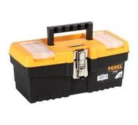 Perel Boîte à outils 6,8 L compacte – bac amovible, 2 organiseurs, fermeture métal, noir/orange