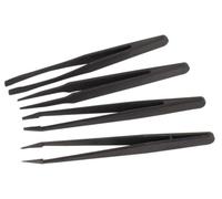 Velleman Ensemble de 4 pincettes non conductrices, pour un travail de précision en toute sécurité, noir