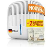 Vellure® Déshumidificateur design sans électricité + 2 recharges de 600 g - Déshumidificateur pour salle de bain, cave, etc. Jusqu'à 25 m² + 2 granulés déshumidificateurs qualité commerce spécialisé