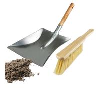 VELLUSTRA Ensemble Pelle et Balayett, Pelle Balayette Pelle à Poussière métal Set, Pelle à Poussière en métal à Manche en Bois, Outil de Nettoyage pour Jardin Balayage Extérieur, Argent