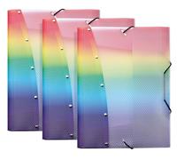 VELOFLEX - Sammelmappe Rainbow Diamond DIN A4 3 Stück mit Gummizug | En plastique PP massif, avec 3 rabats, élastique extensible et structure « Diamond » pour documents au format DIN A4