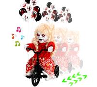Vélos de clown Animatronic pour Halloween | Décoration d'Halloween activée par son et tactile, fille zombie effrayante sur vélo, yeux rouges brillants, mains articulées