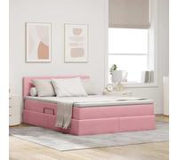 Velours avec Rangement hydraulique LED Moderne 140 x 200 cm Rose | Lit Rangement Hydraulique avec Matelas LED RGB Rose Velours 140x200cm Tissu Doux Tête de Lit Moderne Éclairage USB