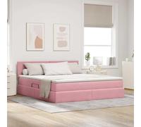 Velours avec Rangement hydraulique LED Moderne Rose 180 x 200 cm | Lit Rangement avec LED Rose 180x200 cm Velours Hydraulique Grand Super King avec Matelas et Tête de Lit Moderne pour Chambre