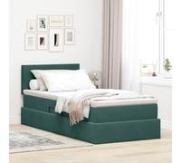 Velours avec Rangement hydraulique LED Moderne Vert 100 x 200 cm | Lit avec Rangement et LED Vert foncé 100 x 200 cm Velours avec Matelas, Sommier à Lattes Métal et Tête de Lit, Design Moderne
