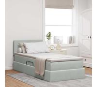 Velours avec Rangement LED hydraulique Moderne Gris Clair 90x190 cm | Lit avec rangement et LED Gris clair 90 x 190 cm Velours avec tête de et matelas, sommier à lattes métal, rangement sous lit