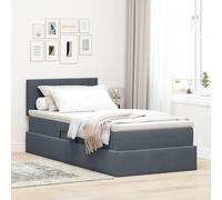 Velours avec Rangement LED Moderne Lit Levage hydraulique 90x190 cm Gris | Lit avec rangement et LED Gris foncé 90 x 190 cm Velours avec matelas et tête de lit, sommier à lattes métal, levage