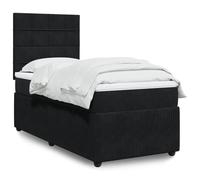 Velours avec ressorts ensachés matelas sommier 90x190 cm Noir | Lit complet avec sommier à lattes, matelas à ressorts ensachés et surmatelas, Velours Noir 90x190 cm, tête de lit réglable,