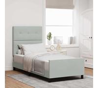 Velours Bois Massif Moderne Chambre Contemporain Gris Clair 90 x 190 cm | Lit Box Spring 90x190 Velours Gris Claire avec Tete de Lit Ajustable Pieds en Bois Massif pour Chambre Moderne Confort