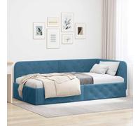 Velours Design en L Moderne 90 x 200 cm Bleu | Cadre de lit d'angle Bleu 90 x 200 cm Velours Canapé convertible avec rangement Design moderne pour petit espace