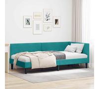 Velours double usage lit canapé gain d'espace angle Turquoise 100x200 cm | Cadre de lit d'angle Turquoise 100x200 cm Velours convertible en canapé pour petit espace