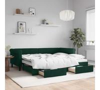 Velours doux 2 en 1 avec rangement Lit gigogne Vert 90x200 cm | Lit de jour gigogne 2 en 1 Canapé-lit convertible Velours Vert 90x200 cm avec tiroirs de rangement