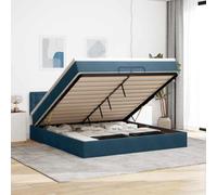 Velours doux avec rangement intégré ressorts ensachés Bleu 200 x 200 cm | Lit Ottoman 200x200 avec Matelas Ressorts Ensachés Bleu Velours, Cadre de avec Tête de Lit et Surmatelas, Rangement