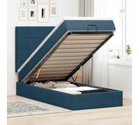 Velours doux avec rangement Matelas ressorts ensachés 90x190 cm Bleu | Cadre de lit ottoman avec matelas bleu foncé 90x190 cm velours et surmatelas, rangement hydraulique, sommier tapissier 140kg