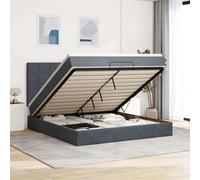 Velours doux avec ressorts ensachés rangement intégré 200x200 cm gris | Cadre de lit ottoman velours gris foncé 200x200 cm avec matelas à ressorts ensachés, surmatelas et rangement hydraulique,