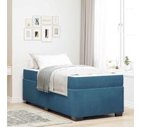 Velours Doux Contraste Noir Blanc Chambre Moderne 80 x 200 cm Bleu | Cadre de lit avec matelas Bleu 80 x 200 cm tissu velours bois inclus sommier ressorts ensachés confort fermeté moyenne