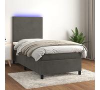 Velours doux réglable en hauteur modèle basique Gris 90x200cm | Cadre de lit sommier avec matelas à ressorts ensachés et bande LED 90x200 cm sombre gris velours confortable