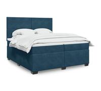 Velours doux ressorts ensachés indépendants lit complet Bleu 200x200 cm | Sommier à Lattes avec Tête de Lit Réglable et Matelas Ressorts Ensachés + Surmatelas, Lit Complet 200x200 cm, Bleu Velours,